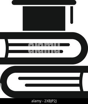 Il berretto di laurea si trova su una pila di libri, simboleggiando il culmine del successo accademico Illustrazione Vettoriale