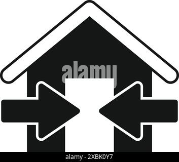 Icona in bianco e nero di una casa con due frecce che puntano in direzioni opposte, a simboleggiare un trasferimento o uno scambio Illustrazione Vettoriale