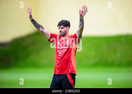 Weiler Simmerberg, Germania. 12 giugno 2024. Calcio, preparazione per UEFA Euro 2024, formazione Ungheria, Dominik Szoboszlai prende parte alla formazione della nazionale ungherese. Credito: Tom Weller/dpa/Alamy Live News Foto Stock