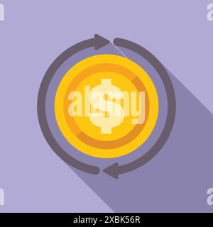 Concetto di circolazione del denaro con una moneta d'oro con un simbolo del dollaro e due frecce rotanti Illustrazione Vettoriale
