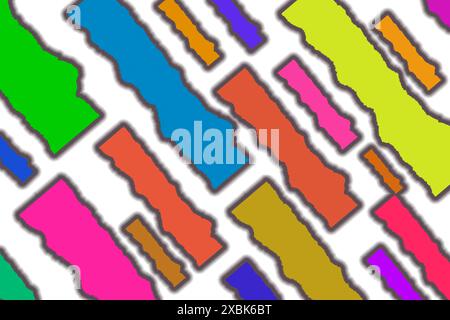 Uno sfondo colorato e astratto con molte strisce e rettangoli di colori diversi. I colori sono luminosi e audaci, creando una sensazione di energia e. Foto Stock