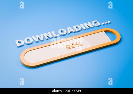 Barra di avanzamento in 3d con il testo "Download" sopra e una percentuale all'interno della barra di avanzamento. Foto Stock