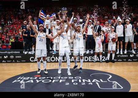 Real Madrid, campione del campionato 23-24, UCAM Murcia CB vs UNICAJA Baloncesto Málaga, acb, Endesa Basketball League, terza partita finale di playoff, Palacio de Deportes de Murcia regione di Murcia Spagna 12 giugno 2024 Foto Stock