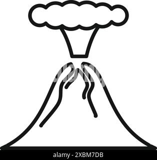 Semplice icona di linea di un vulcano che erutta con una nube di fumo, perfetta per rappresentare disastri naturali Illustrazione Vettoriale
