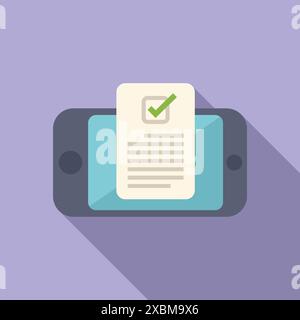 Immagine di uno smartphone che visualizza un sondaggio online con una casella selezionata, che rappresenta le ricerche di mercato e il feedback dei clienti Illustrazione Vettoriale