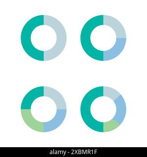 Vettore grafico a torta. Segmenti infografici circolari. Sezioni verdi e blu. Elementi di visualizzazione dei dati. Illustrazione Vettoriale