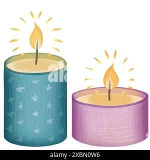 Stile cartoni animati: Candele rosa e blu bruciate Foto Stock
