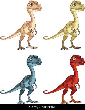 Quattro dinosauri vivaci in colori diversi Illustrazione Vettoriale