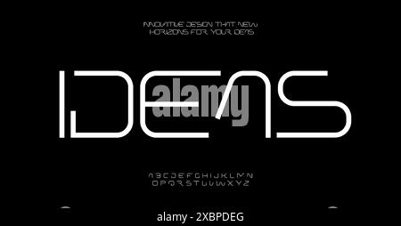 Tipografia sottile e innovativa, lettere futuristiche di modernità, design minimale creativo, font moderno ed elegante, elegante comunicazione visiva geometrica Illustrazione Vettoriale