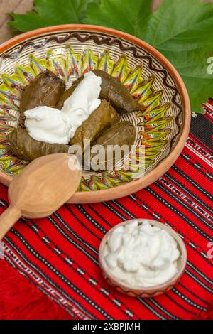 involtini di carne avvolti con foglie di vino, cucina balcanica sarma Foto Stock