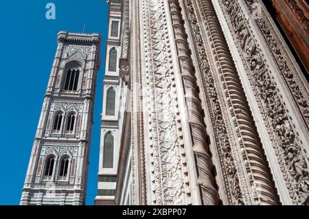 Italia, Truscania, Firenze, Cattedrale S M del Fiore e Belfry Giotto Foto Stock