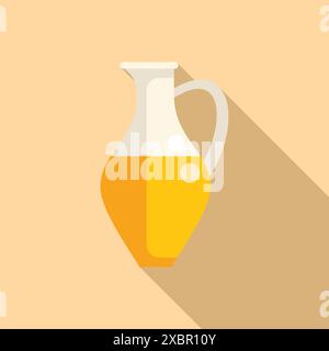 Caraffa in vetro contenente succo d'arancia appena spremuto con una lunga ombra su sfondo arancione chiaro Illustrazione Vettoriale