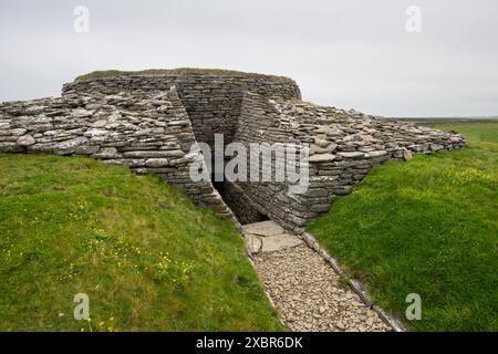 Quoyness Chambered Cairn, tomba neolitica, Sanday, Isole Orcadi, Scozia Foto Stock