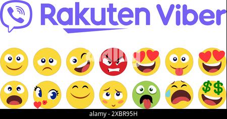 Set di reazioni Rakuten Viber Smiles ed Emoji, concetto di reazioni sui social media, illustrazione vettoriale, sfondo trasparente Illustrazione Vettoriale