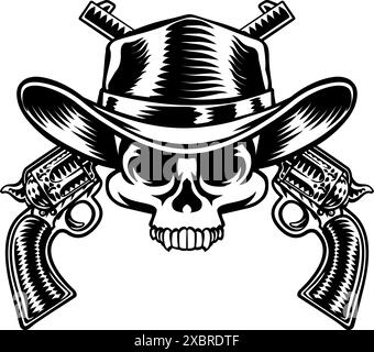 Cowboy Hat Pistols Skull Pirate Cross Bones Illustrazione Vettoriale