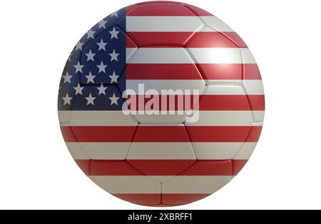 Pallone da calcio con bandiera americana isolata su bianco trasparente. Il calcio negli Stati Uniti Foto Stock