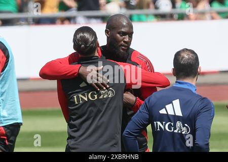 Freiberg, Germania. 13 giugno 2024. Romelu Lukaku belga nella foto durante una sessione di allenamento della nazionale belga di calcio Red Devils, giovedì 13 giugno 2024 nel loro campo base a Freiberg am Neckar, Germania, in preparazione dei Campionati europei di calcio UEFA Euro 2024. I Red Devils giocano nel gruppo F ai Campionati europei di Europa 2024 in Germania. BELGA PHOTO BRUNO FAHY credito: Belga News Agency/Alamy Live News Foto Stock