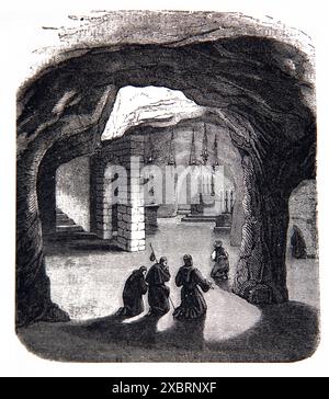Incisione in legno della Grotta dell'Agonia (Grotta del Getsemani) dove Gesù pregò la notte prima di essere Crocifisso in un'illustrazione antica del XIX secolo Foto Stock