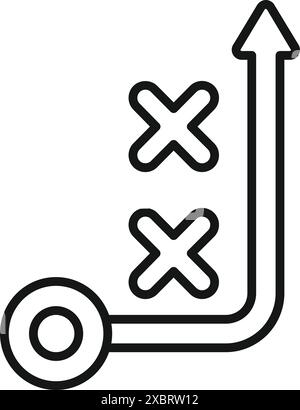 Icona della linea di un pedone che supera gli ostacoli, rappresenta un approccio strategico per raggiungere il successo Illustrazione Vettoriale