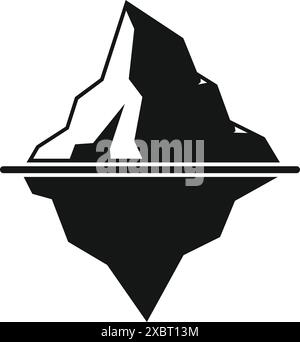 Semplice illustrazione in bianco e nero di un iceberg galleggiante con una grande porzione nascosta sott'acqua Illustrazione Vettoriale