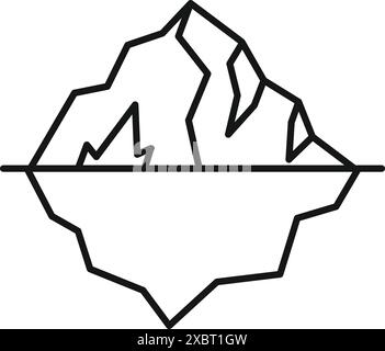 Disegno in linea di un grande iceberg che galleggia con una parte sott'acqua nascosta, concetto di pericolo, cambiamento climatico o riscaldamento globale Illustrazione Vettoriale