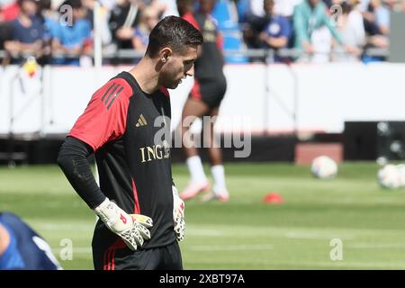 Freiberg, Germania. 13 giugno 2024. Il portiere belga Koen Casteels, nella foto, durante una sessione di allenamento della nazionale belga dei Red Devils, giovedì 13 giugno 2024, al campo base di Freiberg am Neckar, Germania, in preparazione dei Campionati europei di calcio UEFA Euro 2024. I Red Devils giocano nel gruppo F ai Campionati europei di Europa 2024 in Germania. BELGA PHOTO BRUNO FAHY credito: Belga News Agency/Alamy Live News Foto Stock