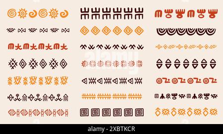 Tratti geometrici dei bordi tribali africani astratti Illustrazione Vettoriale