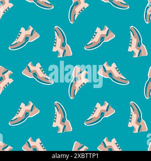 Motivo sneakers su sfondo blu. Illustrazione vettoriale Illustrazione Vettoriale