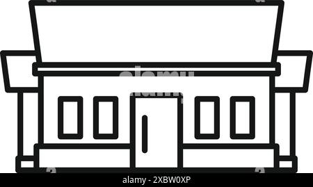 Semplice arte di linea di un edificio di negozi con un grande tetto e grandi finestre, perfetto per rappresentare il commercio o la vendita al dettaglio Illustrazione Vettoriale