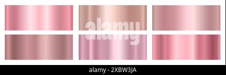 Una serie di sfumature lucide metalliche rosa su sfondo bianco trama di una superficie metallica liscia. Illustrazione Vettoriale
