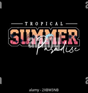 Design tipografico della spiaggia Tropical Summer Paradise Illustrazione Vettoriale