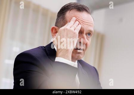Berlino, Germania. 13 giugno 2024. Intervista al ministro dei trasporti Volker Wissing (FDP) nella redazione della DPA. Credito: Carsten Koall/dpa/Alamy Live News Foto Stock