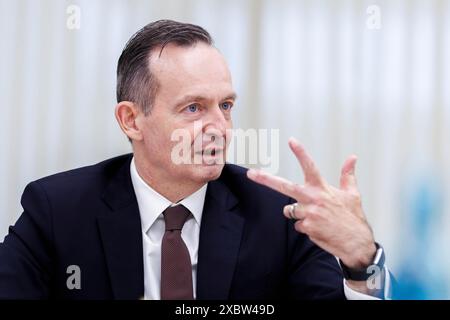 Berlino, Germania. 13 giugno 2024. Intervista al ministro dei trasporti Volker Wissing (FDP) nella redazione della DPA. Credito: Carsten Koall/dpa/Alamy Live News Foto Stock