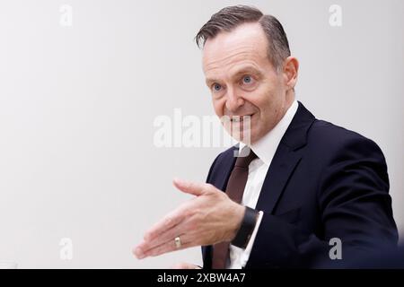 Berlino, Germania. 13 giugno 2024. Intervista al ministro dei trasporti Volker Wissing (FDP) nella redazione della DPA. Credito: Carsten Koall/dpa/Alamy Live News Foto Stock