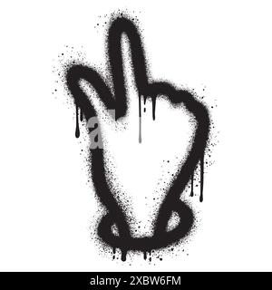 Icona con il dito della mano Graffiti spruzzata in nero su bianco. Illustrazione Vettoriale