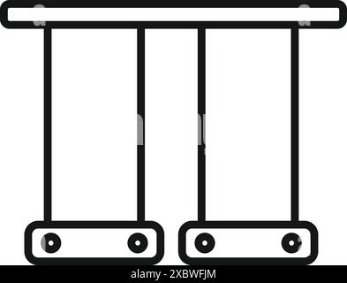 Questo semplice e audace disegno di linea rappresenta una doppia oscillazione appesa a una traversa, pronta per i bambini a giocare Illustrazione Vettoriale