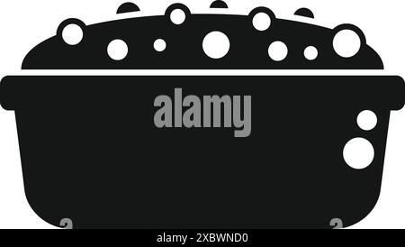 Silhouette nera di un lavabo pieno di acqua saponata con bolle per lavare, lavare e lavare i piatti Illustrazione Vettoriale