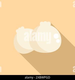 Due panini di carne bianchi che proiettano una lunga ombra su sfondo giallo, icona di stile dal design piatto Illustrazione Vettoriale