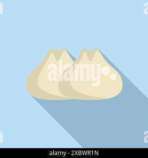 Due deliziosi baozi gettano una lunga ombra su uno sfondo blu, perfetto per i blogger del cibo e i menu dei ristoranti Illustrazione Vettoriale