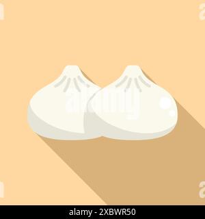 Due baozi bianchi stanno fumando a vapore su sfondo giallo con una lunga ombra, perfetti per i piatti asiatici Illustrazione Vettoriale