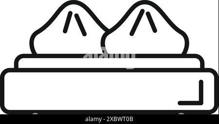 Icona a forma di linea di due baozi cotti al vapore in un cestello in legno della vaporiera Illustrazione Vettoriale