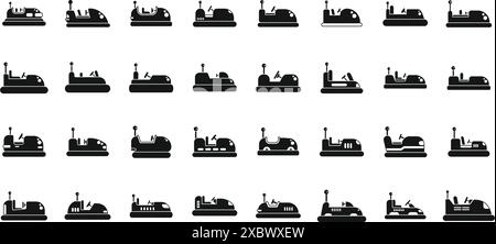 set di icone delle attrazioni dei autoscontri. Set di autoscontri diversi per il parco divertimenti che si diverte a guidare e a saltare Illustrazione Vettoriale