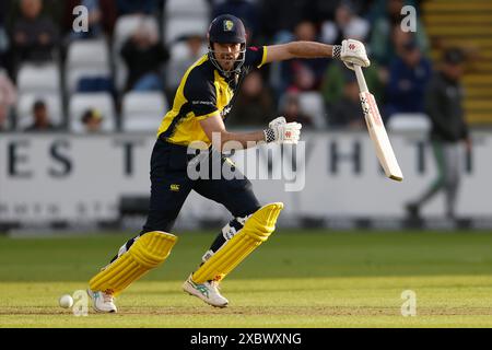 Ashton Turner di Durham ha battuto durante il Vitality T20 Blast match tra Durham e Leicestershire Foxes al Seat Unique Riverside, Chester le Street, mercoledì 12 giugno 2024. (Foto: Mark Fletcher | mi News) crediti: MI News & Sport /Alamy Live News Foto Stock