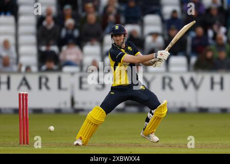 Ashton Turner di Durham ha battuto durante il Vitality T20 Blast match tra Durham e Leicestershire Foxes al Seat Unique Riverside, Chester le Street, mercoledì 12 giugno 2024. (Foto: Mark Fletcher | mi News) crediti: MI News & Sport /Alamy Live News Foto Stock