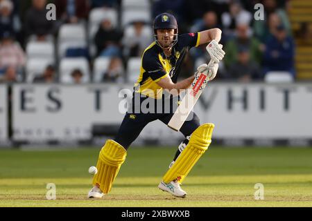 Ashton Turner di Durham ha battuto durante il Vitality T20 Blast match tra Durham e Leicestershire Foxes al Seat Unique Riverside, Chester le Street, mercoledì 12 giugno 2024. (Foto: Mark Fletcher | mi News) crediti: MI News & Sport /Alamy Live News Foto Stock