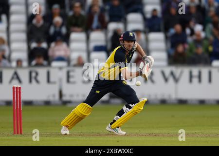 Ashton Turner di Durham ha battuto durante il Vitality T20 Blast match tra Durham e Leicestershire Foxes al Seat Unique Riverside, Chester le Street, mercoledì 12 giugno 2024. (Foto: Mark Fletcher | mi News) crediti: MI News & Sport /Alamy Live News Foto Stock