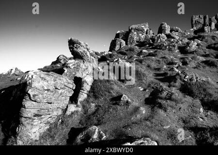 Affioramento roccioso sul Pan di zucchero, Mynydd Pen-y-fal, sul bordo meridionale delle Black Mountains a Bannau Brycheiniog, il Parco Nazionale dei Brecon Beacons Foto Stock