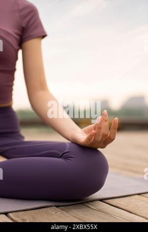 Giovane donna che fa Yoga in Un parco Foto Stock