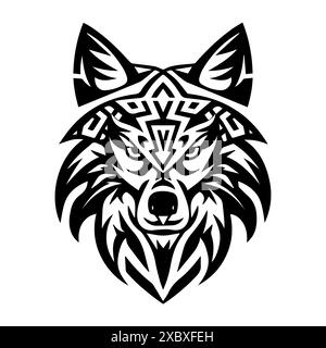 Logo Wolf Tribal Ornament o icona di linea moderna. Grafica a linee vettoriali e design a icone con un contorno audace. Il simbolo minimalista Pixel Perfect in bianco e nero è Illustrazione Vettoriale