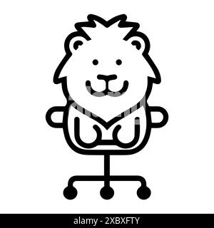 Logo Lion on chair o icona Modern line. Grafica a linee vettoriali e design a icone con un contorno audace. Simbolo minimalista Pixel Perfect bianco e nero isolato W. Illustrazione Vettoriale